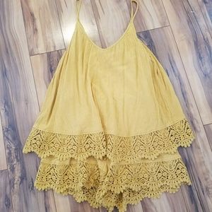 Mustard yellow gauzy crochet romper